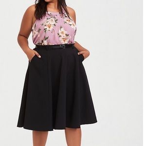 Black Midi Skater Skirt with Belt